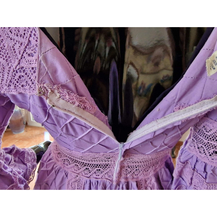 Vestido Maxi Mexicano de Algodón Años 70 con Encaje