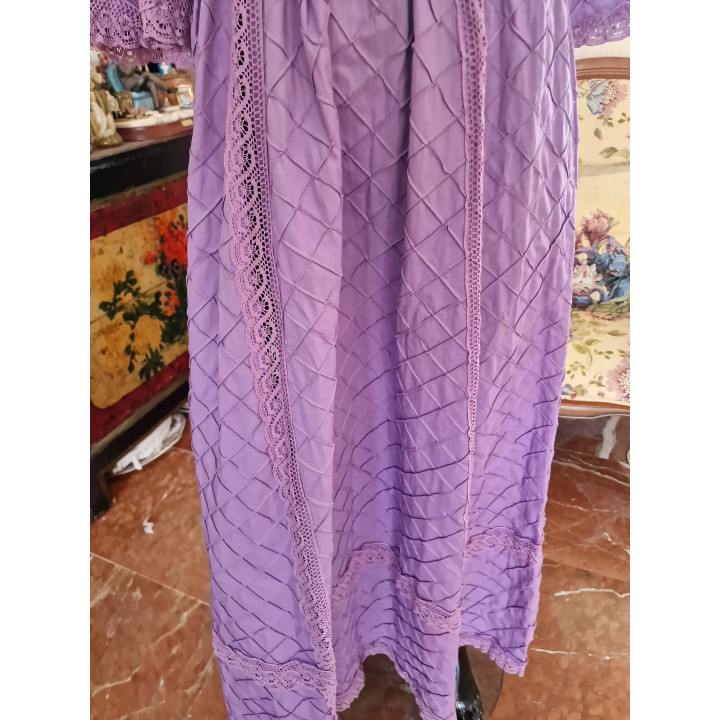 Vestido Maxi Mexicano de Algodão Anos 70 com Renda