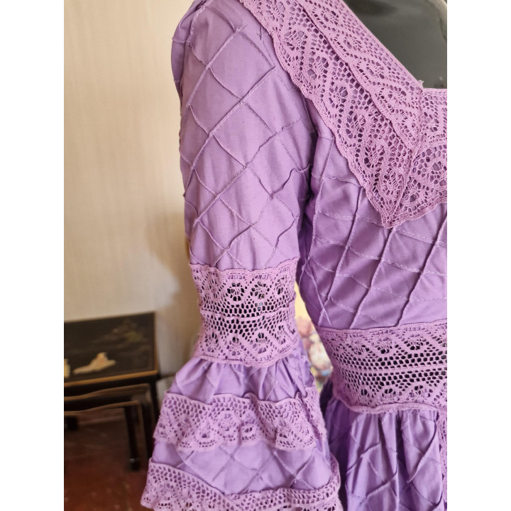 Robe Maxi Mexicaine en Coton des Années 1970