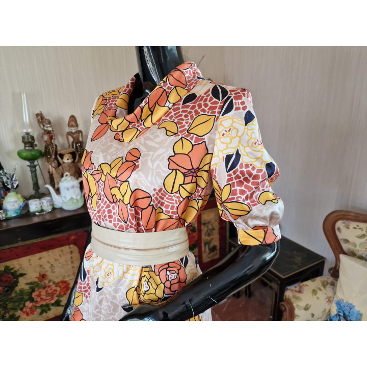 Vestido de seda vintage anos 70 Genevieve F. Genève - XS