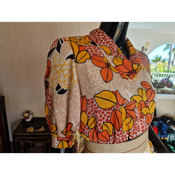 Robe en soie vintage Genevieve F. Genève 1970 - XS