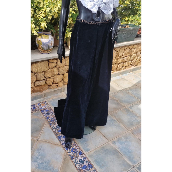 Antique 19th Century Spanish Velvet Gala Skirt with Train