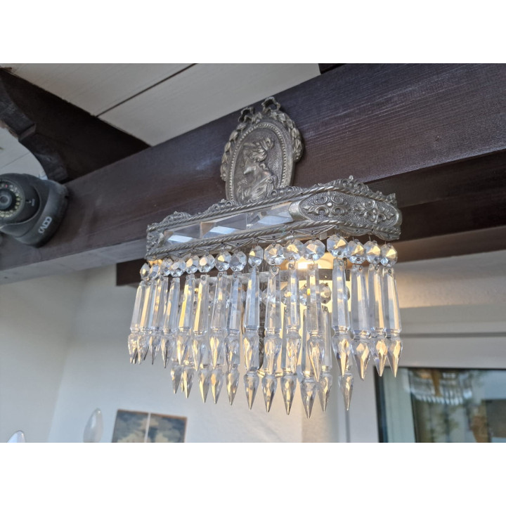 Antique Empire Wall Sconce | Silver Plated Crystal Lamp