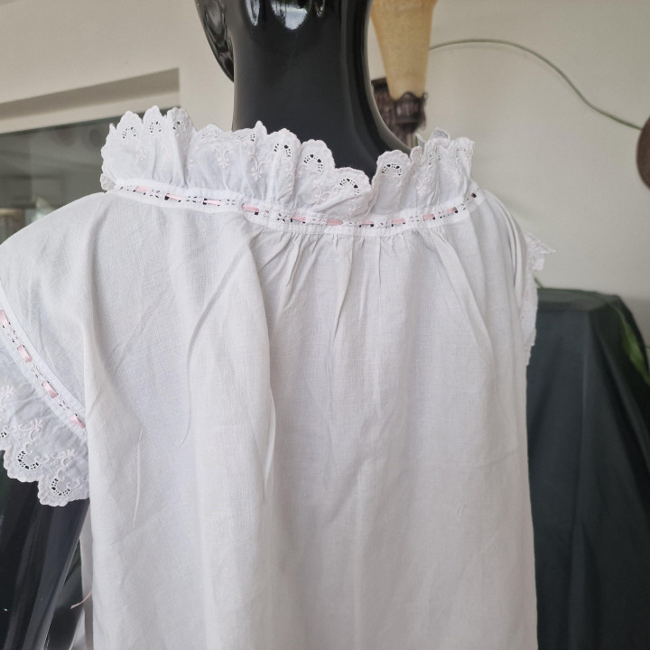 Chemise de Nuit Ancienne en Lin - Broderie Anglaise 1900