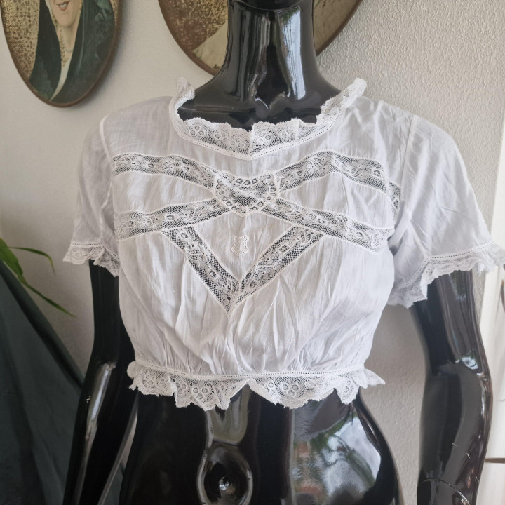 Cache-corset eduardiano auténtico - Algodón y Encaje