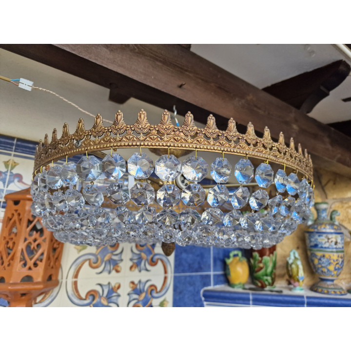 Vintage Messing & Bergkristal Plafondlamp (1950)