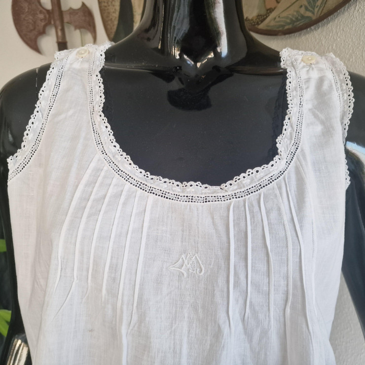 Antiek Edwardiaans Nachthemd 1900 | Handgemaakt Katoen