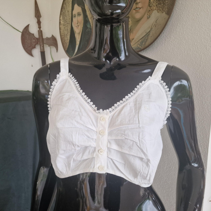 1930s Vintage Monogrammed Cotton Bra - Antique Lingerie