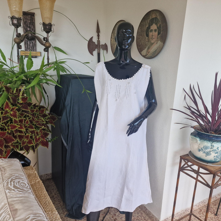 Camisola Vintage Anos 40 Linho Bordado Richelieu