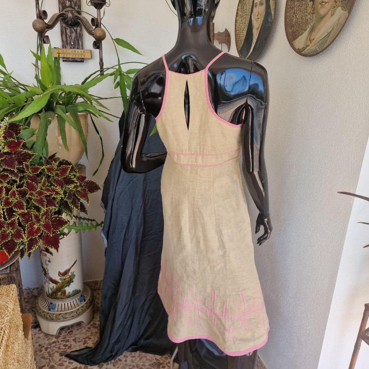 Alba Conde Vintage Linen Midi Dress - 2000s Boho-Chic