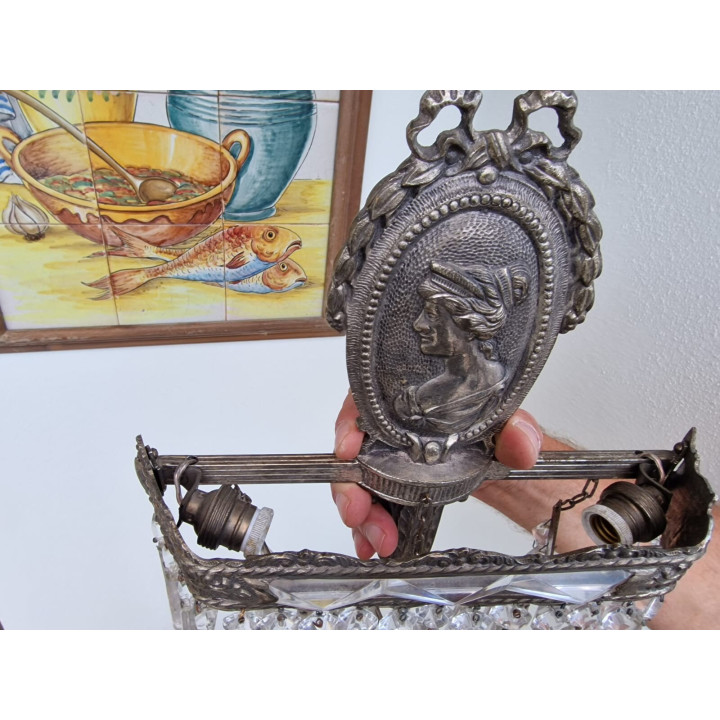 Antyczna Lampa Ścienna Empire | Kinkiet Posrebrzany