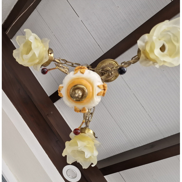 Lámpara de Techo Vintage Años 60 - Cerámica Manises y Cristal