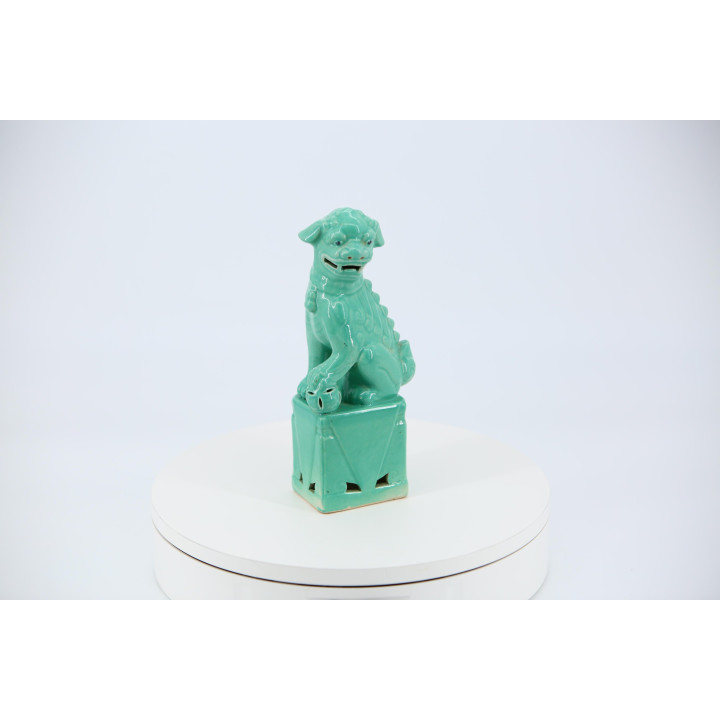 Perro Fu de Cerámica Turquesa - León Guardián Chino Vintage