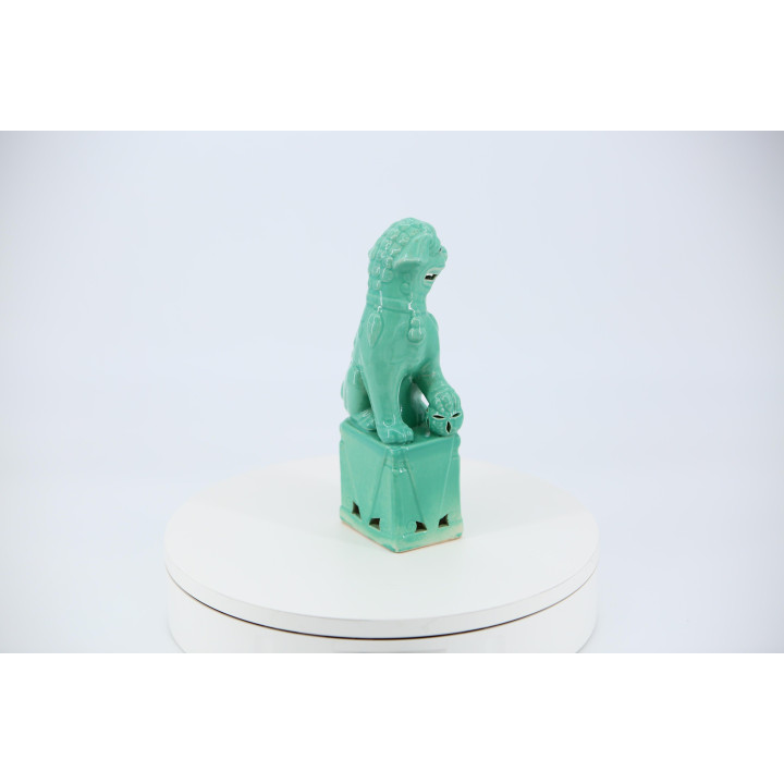 Cão Fu de Cerâmica Turquesa - Leão Guardião Chinês Vintage