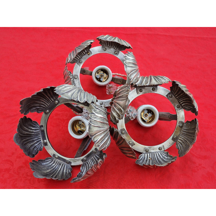 Lot de 3 Plafonniers en Alpaga - Design Botanique 1960