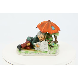 Vintage Ceramic Vagabond Sculpture with Umbrella