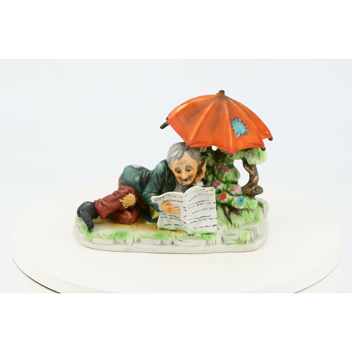 Vintage Ceramic Vagabond Sculpture with Umbrella