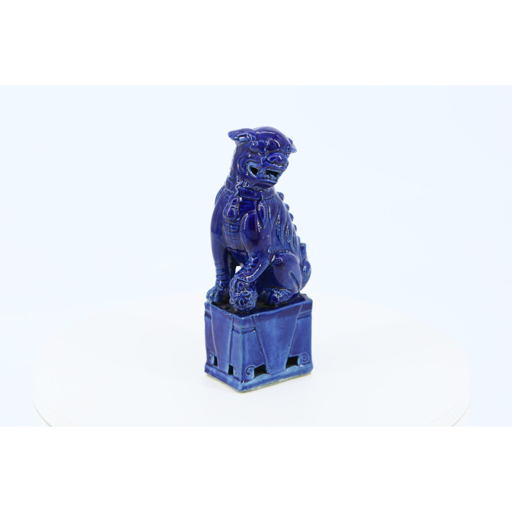 Blaue Keramik-Fu-Hund-Statue - Chinesischer Wächterlöwe