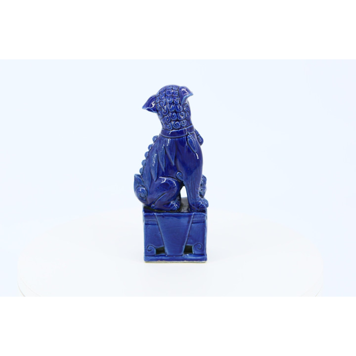 Blaue Keramik-Fu-Hund-Statue - Chinesischer Wächterlöwe