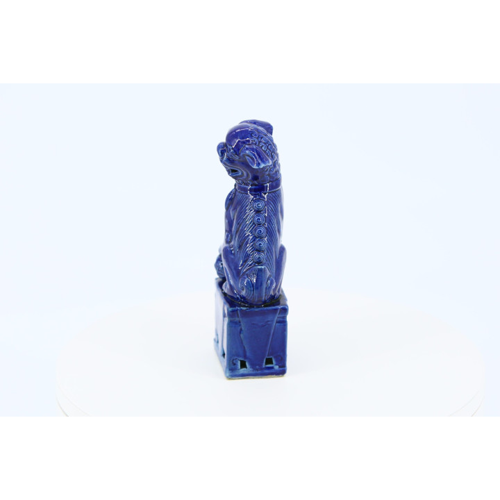 Cão Fu de Cerâmica Azul - Estátua de Leão Guardião Chinês