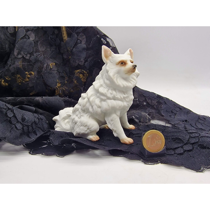 Vintage Spitz Dog Bisque Porcelain Figurine 1990s
