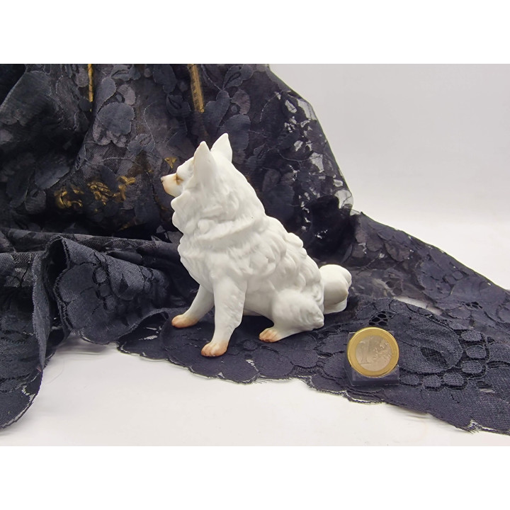 Statuette Chien Spitz en Porcelaine de Bisqué 1990