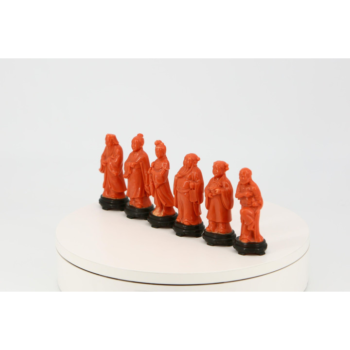 6 восточных фигурок - Гонконг 1990-е - Имитация коралла
