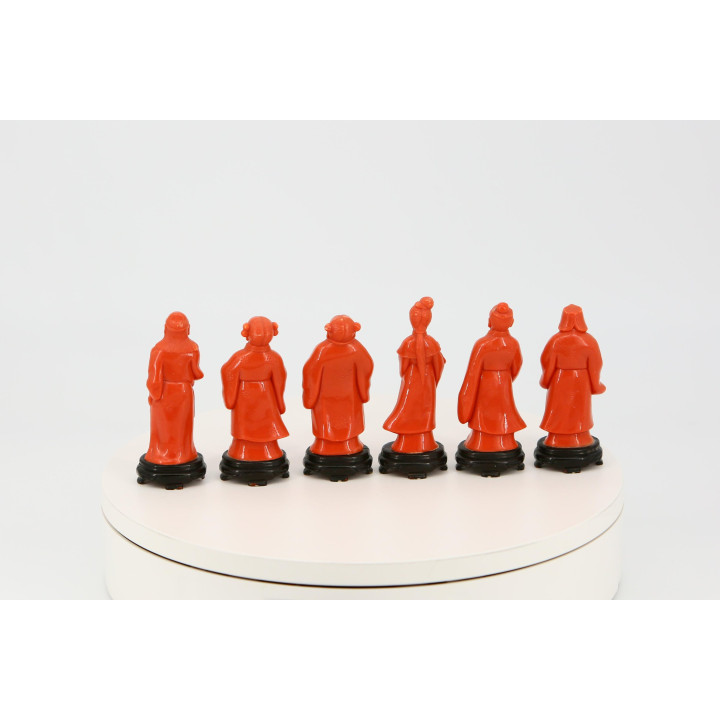 Zestaw 6 Figurek Orientalnych - Hongkong 1990 - Imitacja Koralu