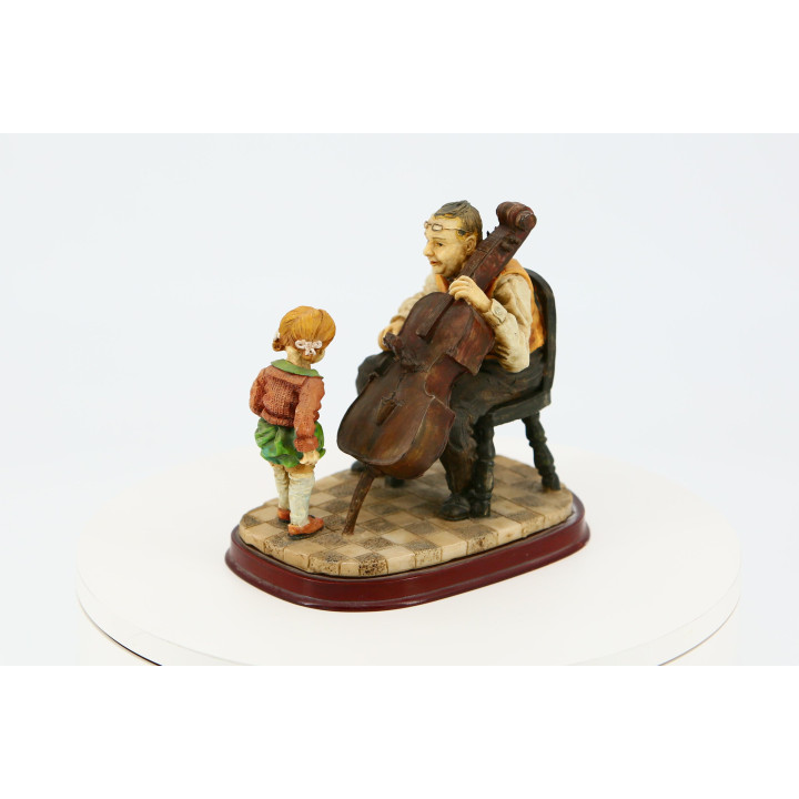 Sculpture en Résine Musicien au Violoncelle et Enfant