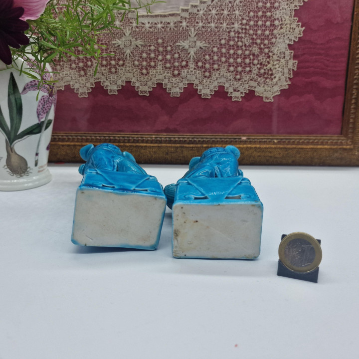 Par de Leões Guardiões Chineses em Porcelana Turquesa