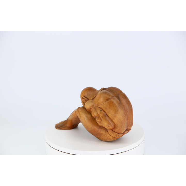 Bouddha Pleureur Bois Sculpté 18cm - Vintage 1990