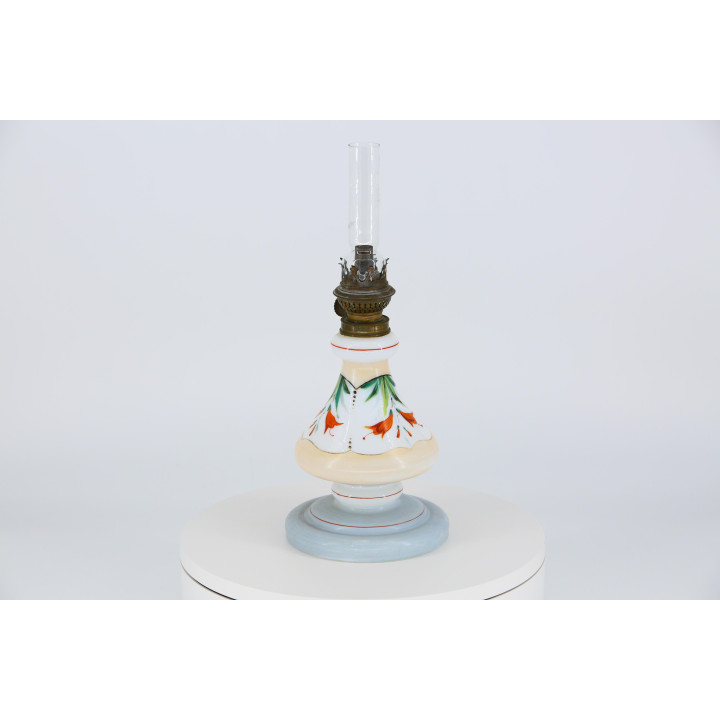 Lampe à Pétrole Bohême 1930 | Verre Opalin Peint à la Main