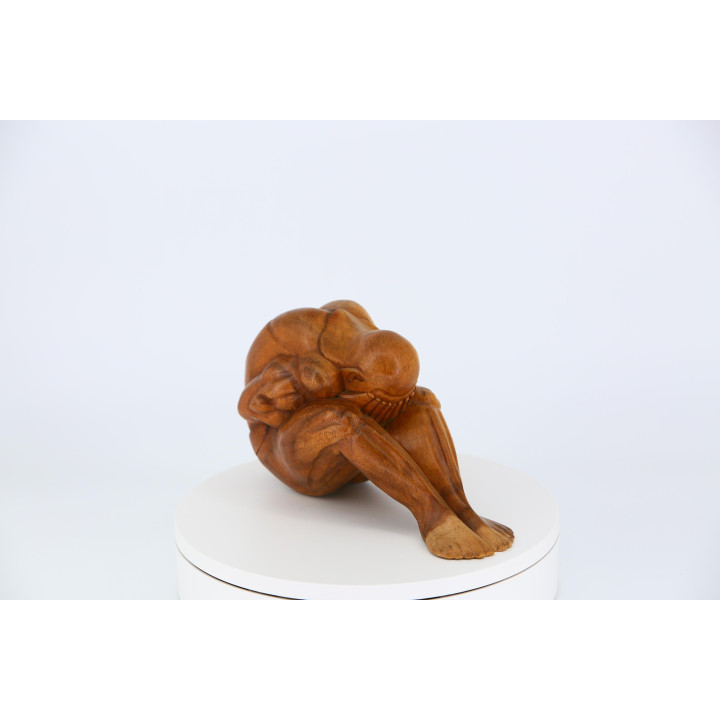 Weinender Buddha Holz geschnitzt 18cm - Vintage 1990er