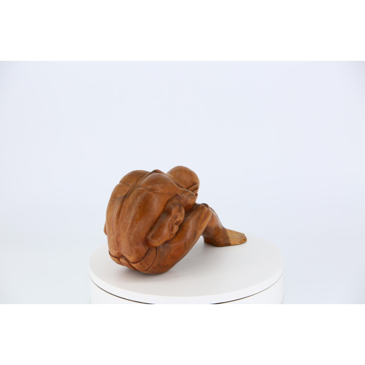 Buda Llorando Madera Tallada 18cm - Vintage 1990