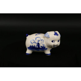 Vintage Delft Blue Ceramic Piggy Bank - Hand Painted