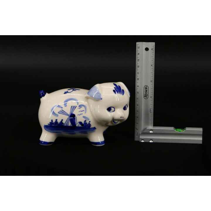 Vintage Delft Blue Ceramic Piggy Bank - Hand Painted