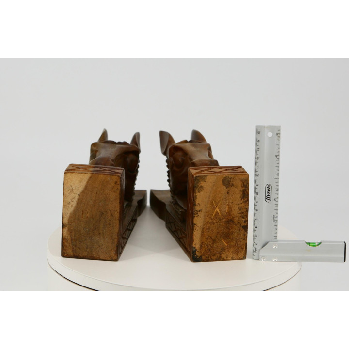 Vintage Buchstützen Pferdekopf - Handgeschnitztes Holz (1960er)