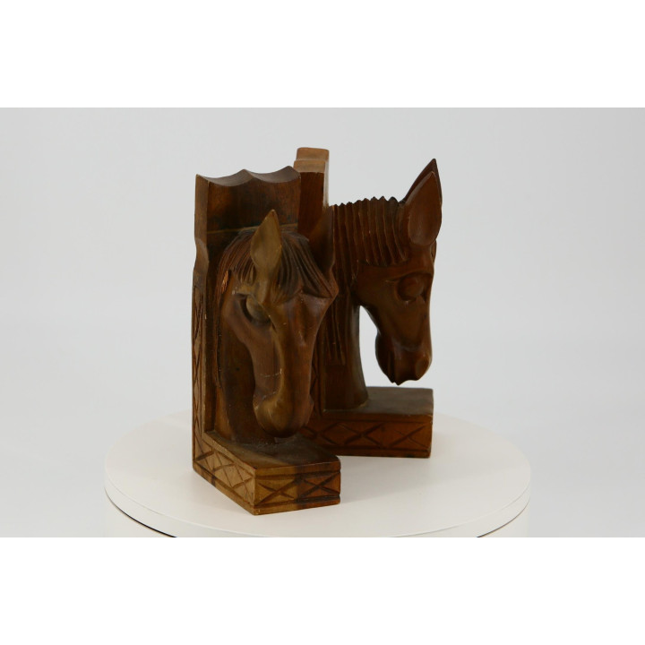 1960年代 木彫り馬の頭のブックエンド - ミッドセンチュリー
