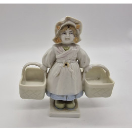 Figura Nodder de Porcelana Mid-Century Menina com Cestas