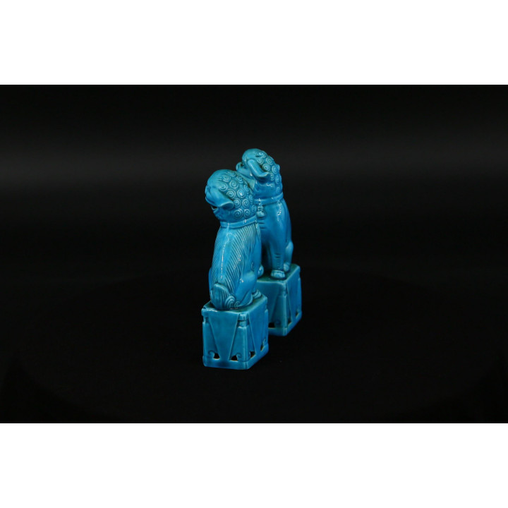 Paar Turquoise Keramiek Foo Dogs - Beschermleeuwen