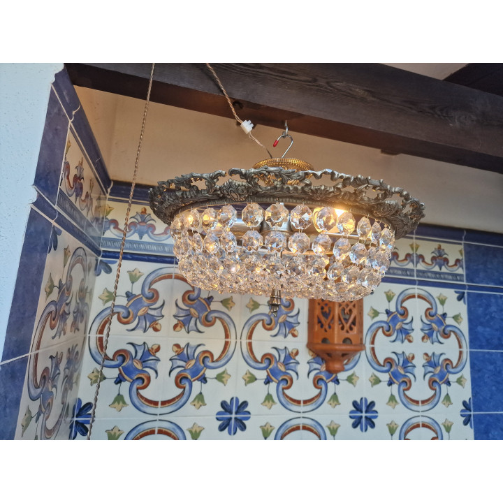 Lustre vintage en cristal et métal argenté, Espagne 1960