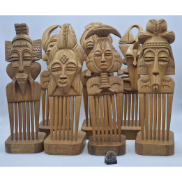 Pente Africano de Madera Esculpido à Mão, Máscara Senufo Guro Bakota Escultura de Arte Tribal, Decoração de Gabinete dos Anos 1…