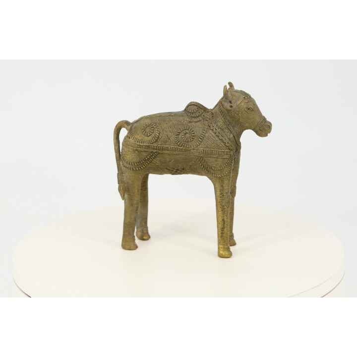 Vintage Nandi Bull Bronze Sculpture - Dhokra Art 1970s