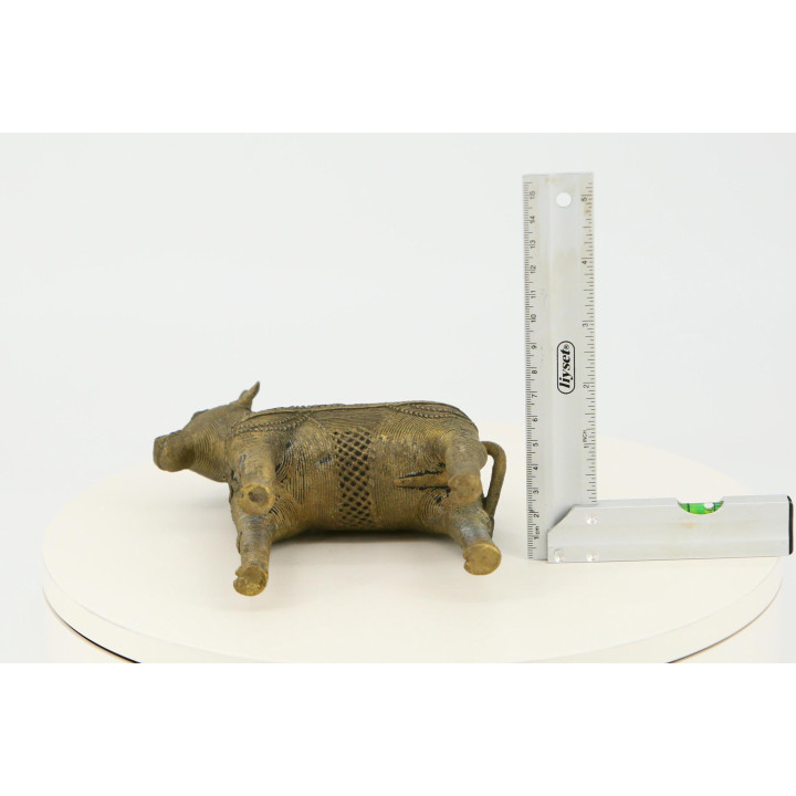 Vintage Nandi Bull Bronze Sculpture - Dhokra Art 1970s