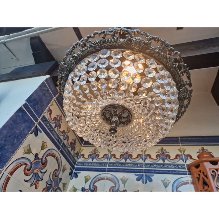 Candeeiro de teto vintage em cristal, Espanha anos 60