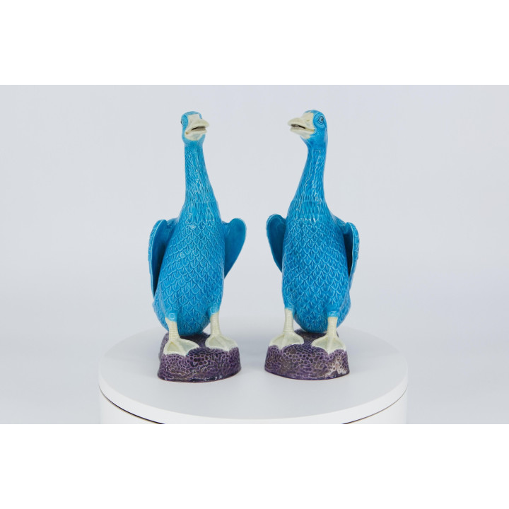 Paar Turquoise Chinese Porseleinen Ganzen - 20e Eeuw