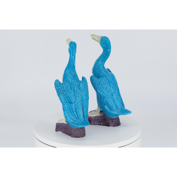 Paar Turquoise Chinese Porseleinen Ganzen - 20e Eeuw