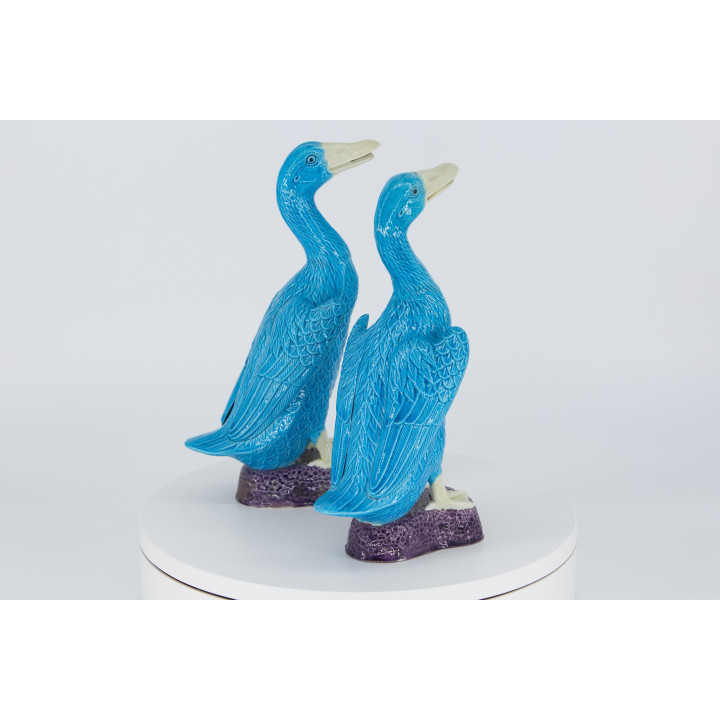 Pair of Vintage Turquoise Chinese Porcelain Goose Figures