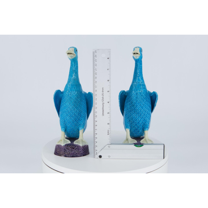 Pair of Vintage Turquoise Chinese Porcelain Goose Figures