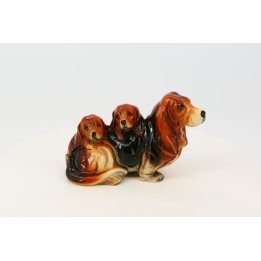 Estatueta Vintage Basset Hound com Filhotes Anos 90